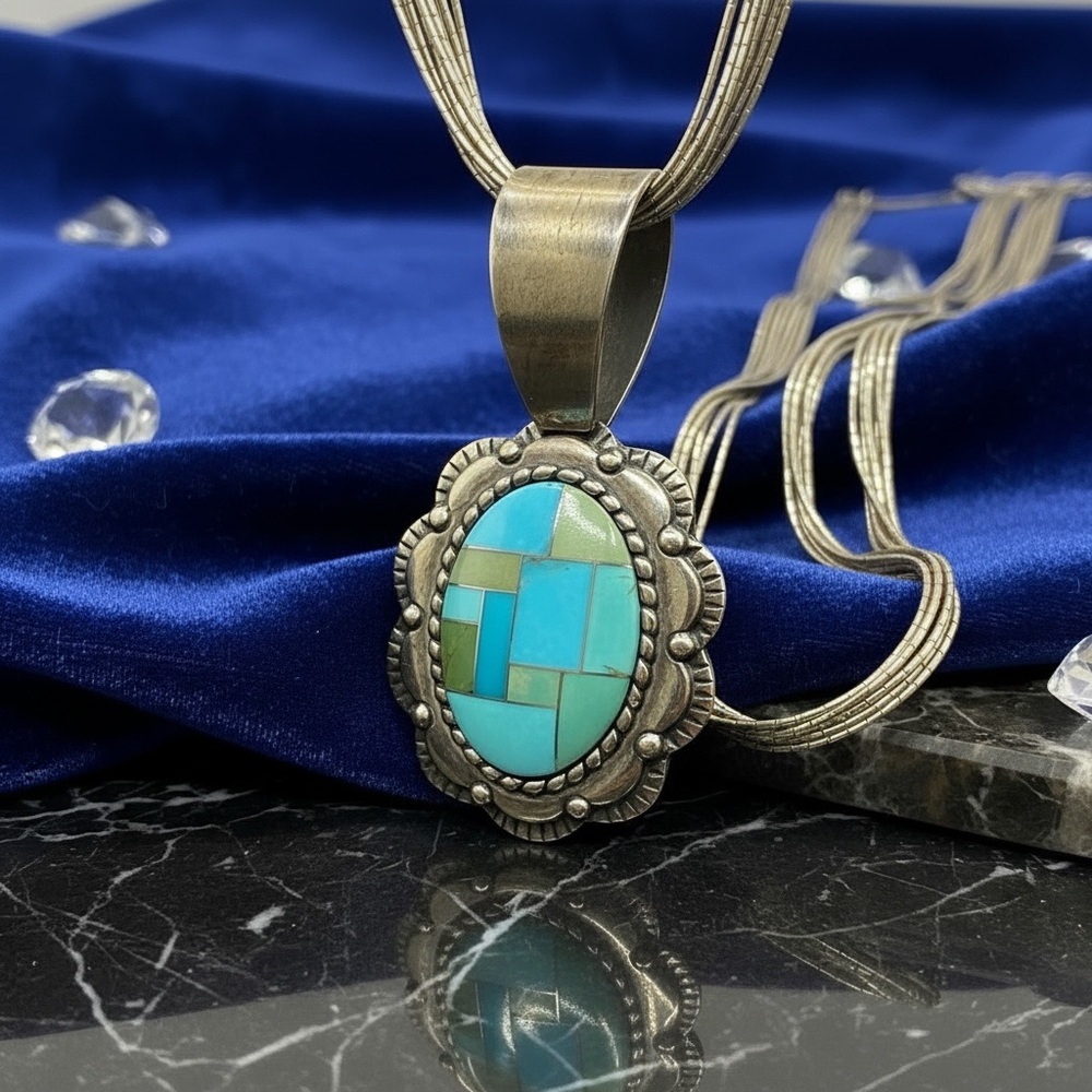 Carolyn Pollack Turquoise Inlay Sterling-Style Pendant Necklace - Blue Green